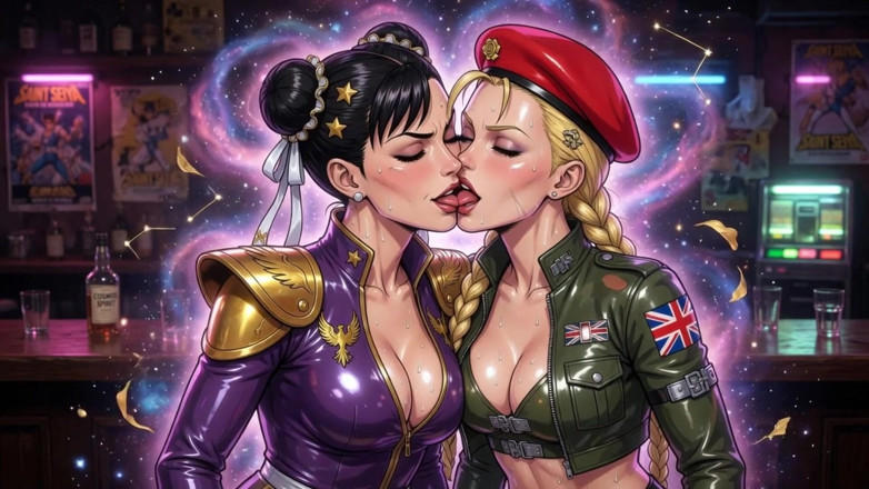 AI Porn: キャミーとチュンリーがアイにキスする