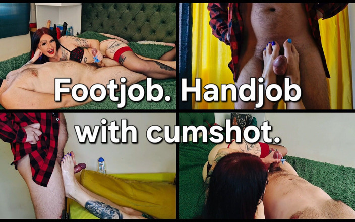 Dominatrix Nika: Handjob mit Füßen. Handjob mit Sperma.