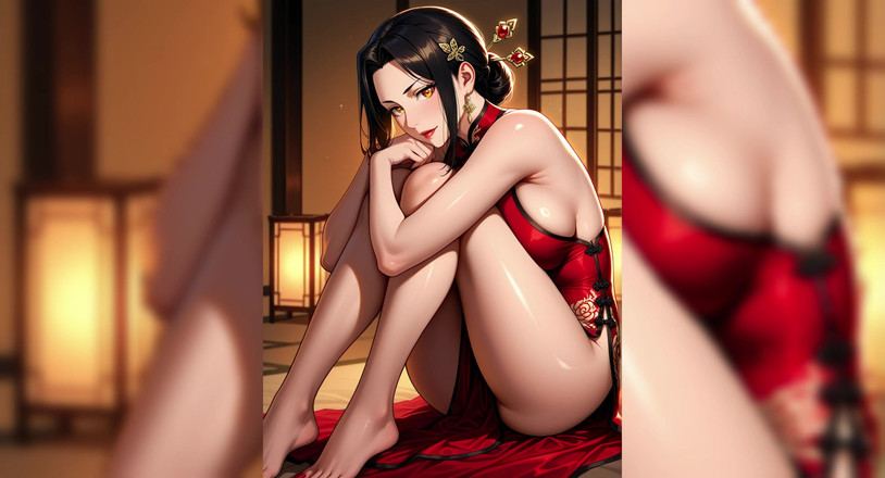 AI Porn: Červené šaty svůdná Waifu