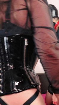 Two Mean Mistresses Have Tied up a Man and Are Fucking Him in the Ass with Big Strap-ons, Spitting in His Mouth and Laughing