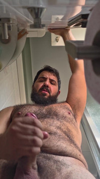 POV Muscular Bear Jerks off in the Toilet.
