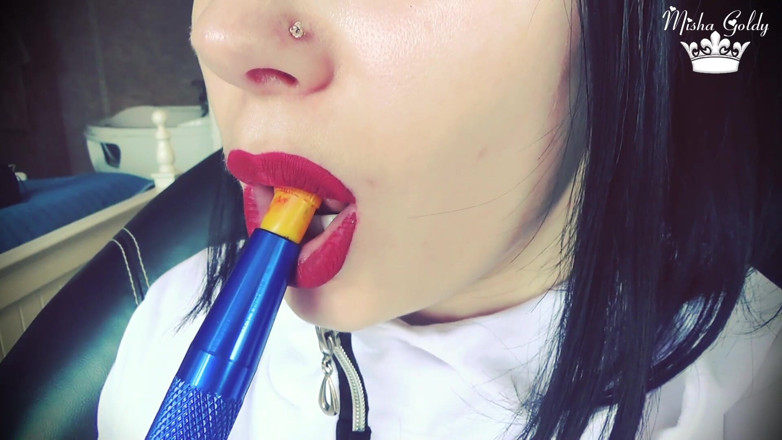 Goddess Misha Goldy: Smoke from dark red big lips