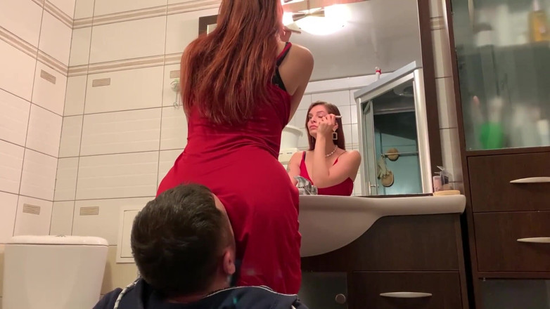 Petite Princesses Femdom: Mistress Sofi in red dress use chair slave - ignore facesitting...