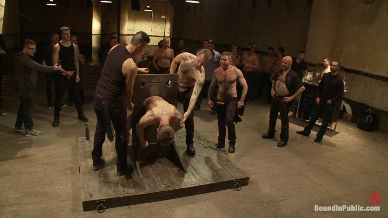 Bound in public: Trent Diesel Bound and Suspended Upside Down While Roughly Fucked