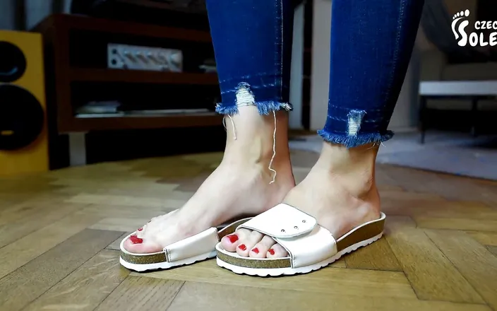 Czech Soles - foot fetish content: Cork slippers and bare feet posing, POV