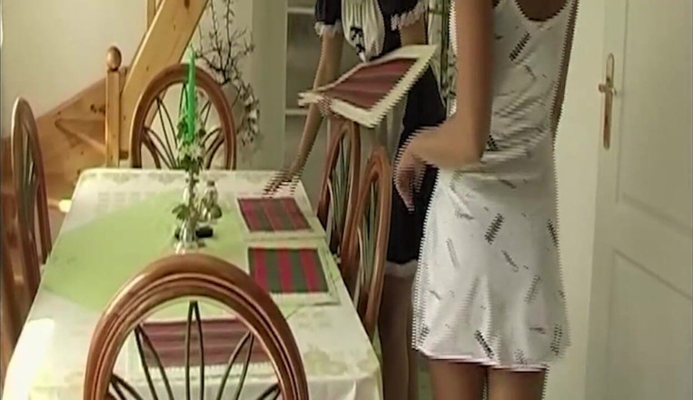 Bangora clips: Servitoare lesbiene se ling reciproc pe banca de lemn