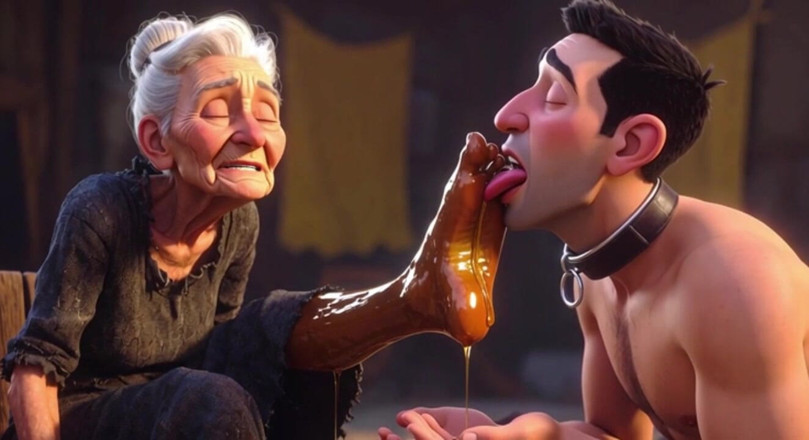YOUR BEST FANTASY: Submissive Slave Licking Wrinkled Feet of Old Ladies