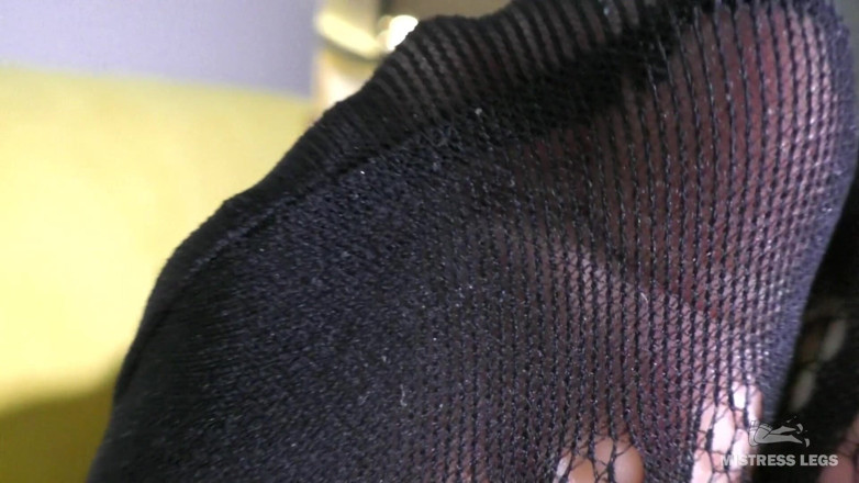 Mistress Legs: Toes wiggling in black mesh bodysuit