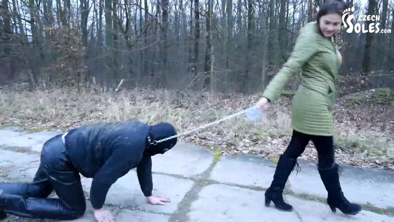 Czech Soles - foot fetish content: Walking the doggy in the cold - boots worship