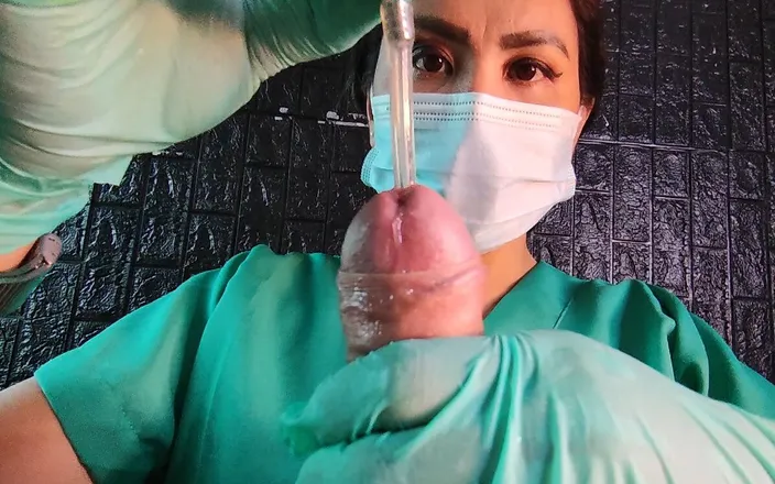 DominaFireOfficial: Edging and Sounding by Sadistic Nurse with Latex Gloves (dominafire)