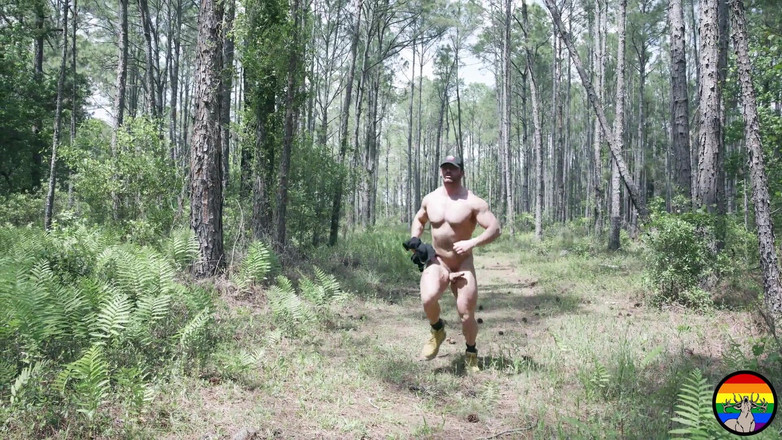 HomoStag: ホットハンクアンジェロ、森で裸でオナニー