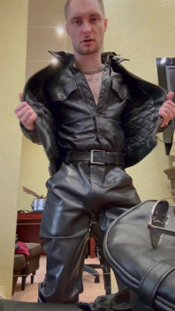 Leather Cop Kinkysirius in Full Leather Staged a Leather Striptease