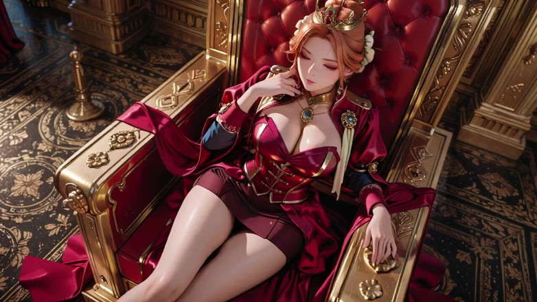 Seraphina Vale: Rote Königin auf dem Goldenen Thron! Tiefes Samtkleid, Faules Chin-Ruhe...