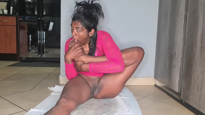 domslutfucker: Desi Whore Sucks and Licks Her Dark Toes After Showering...