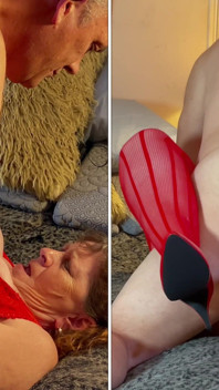 Nonna Signora in Rosso: Gioco Con Dildo & 2 Orgasmo E Scopata Di Posizione