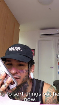 Giant Tattoo Artist Shows His Cock to Tiny Human
