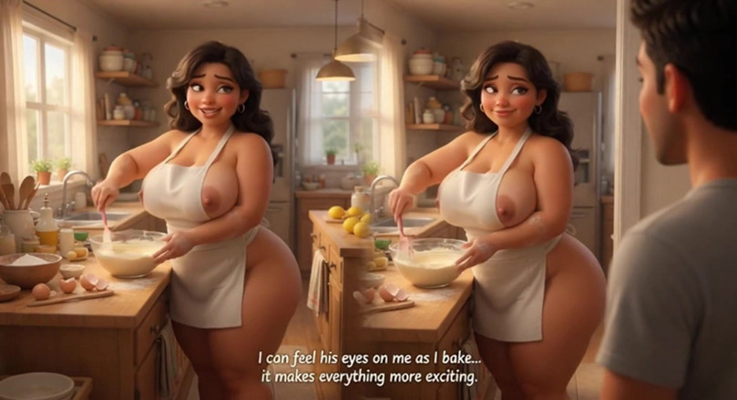My night collection: Curvy Latina Bakes Naked Under Tiny Apron While Her Young...