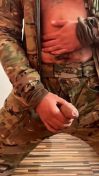 Buff Military Stud Tyler Blake Strokes His Massive Cock in Camo Uniform
