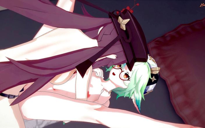 Hentai Smash: Hu Tao baise un gode ceinture en levrette suceuse contre...