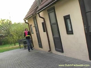 Dutch Fantasies: Redhead teen blows and rides guy's hard wang