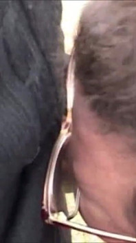 Old BBW chick sucks his cock outdoor in close up