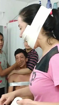 Chair Bound and Tickled by Three Microfoamly Tape Gagged Girls!