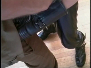Gays Case: Hot stud in leather gear sucks his partner's dick on...