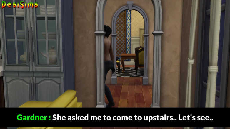 Desi Sims: Indiana casada tia saree seduzindo este jovem jardineiro indiano