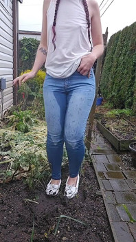 Muddy White Mocs and Jeans Pee