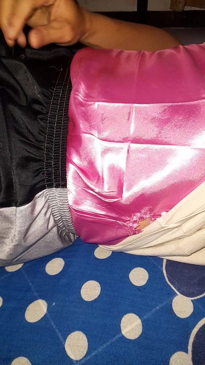 Naomisinka: Wearing Satin Pink Lingerie Inside Shorts and Cum Into It