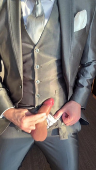 Suited Groom Jerks off in Hotel Room