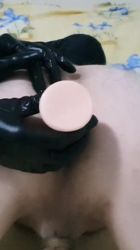 Femdom Teasing Slave, CBT, Inserting Dildos up His Ass, Butt Plug