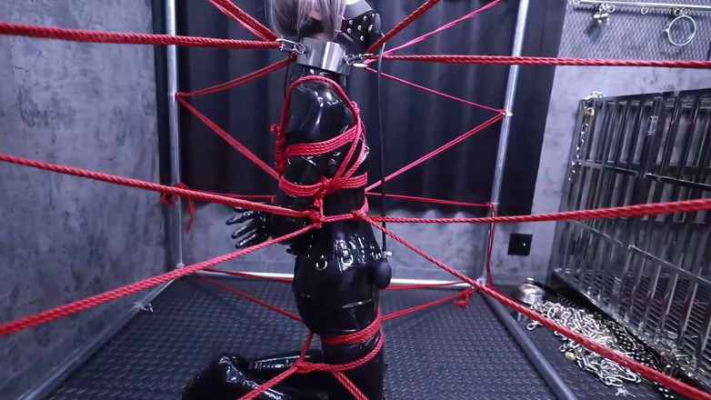 Aisan girl bondage: Red Cord and Inflation Plug