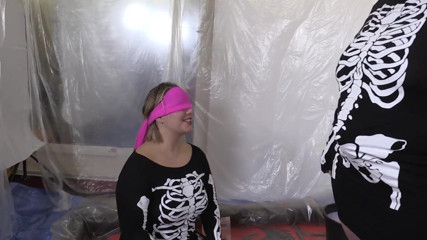 Gunked up girls: Sarah & Ashley kinky gunky halloween