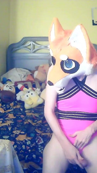 Foxxo Stripteases & Milks Himself in Pink Swimsuit.mp4