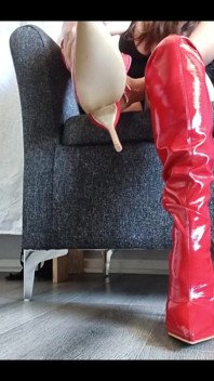 Putting My Red Thigh High Boots on Without Socks