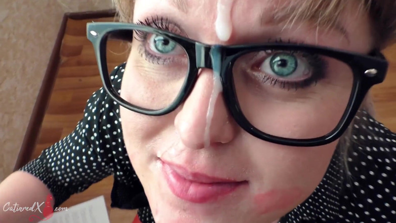 Catin Red: Secretary sucks big cock boss and cumshot on face POV