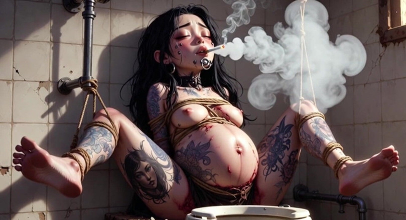 YOUR BEST FANTASY: 9 Month Pregnant Slave Tied up - Huge Belly on Display