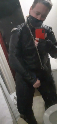 Leather Biker Jerking off in Leather Suit