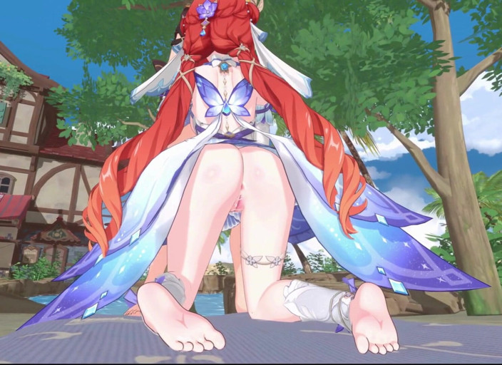 NSFWOtaku: Genshin Impact - Ayaka, barbara und Nilous geheimer strandsex mit zunge -...