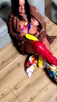 Dominant Leather MILF Inflatable Smash Fetish. Giant Hammer, Doggy, Cum Play and Popping