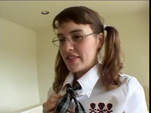 First Black Sexperience: Brunette college girl gets black cum on glasses
