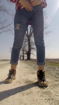 Desperate Girl with Full Bladder Has to Pee on a Dirt Road