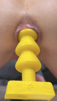 First Time Uses Anal Beads Completely in the Tight Ass