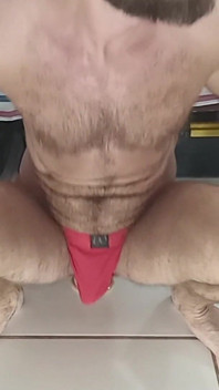 In Red Underwear Riding on Dildo