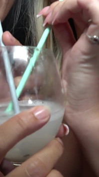 Nympho Nora and Lina Mila Collecting the Cum for Their Yummy Beverage