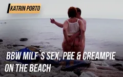 胖熟女的性爱，在海滩上撒尿和中出