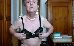 Jerk off attempt in bra and suspenders
