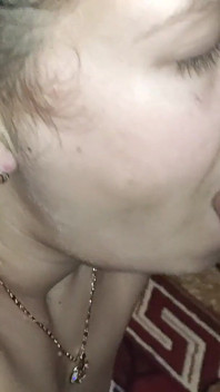 Blowjob sex in doggy style, hairy pussy drenched in cum