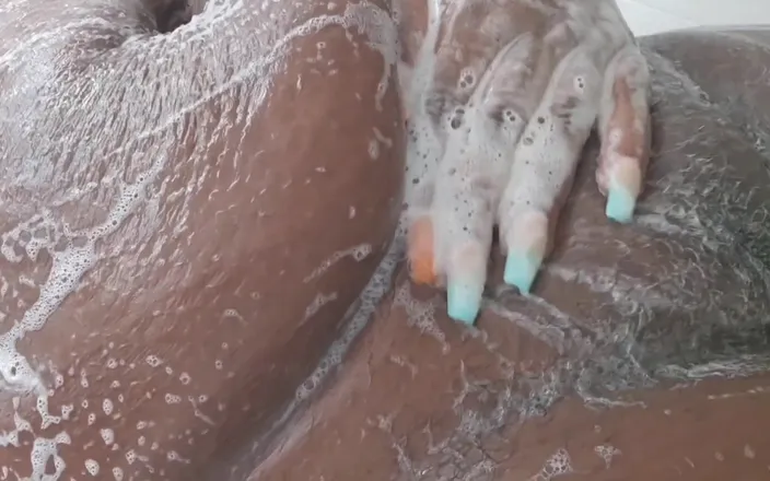 Super sexy ebony cuties: In the Shower Bouncing Squeezing Washing My Huge Tits